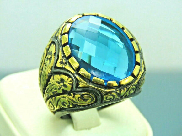 Turkish Handmade Jewelry 925 Sterling Silver Aquamarine Stone Mens Rings