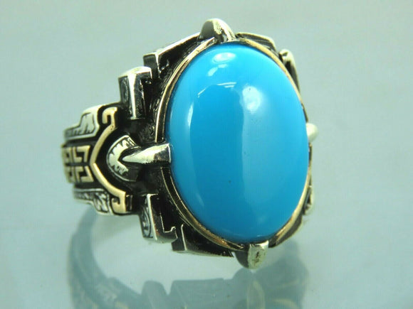 Turkish Handmade Jewelry 925 Sterling Silver Turquoise Stone Mens Rings