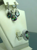 Turkish Handmade Jewelry 925 Sterling Silver Rainbow Stone Women's Earrings, Pendant & Ring Jewelry Set
