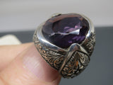 Turkish Handmade Jewelry 925 Sterling Silver Amethyst Stone Engraved Mens Rings