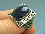 Turkish Handmade Jewelry 925 Sterling Silver Sapphire Stone Mens Rings