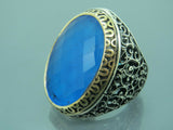 Turkish Handmade Jewelry 925 Sterling Silver Aquamarine Stone Mens Rings