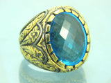 Turkish Handmade Jewelry 925 Sterling Silver Aquamarine Stone Mens Rings
