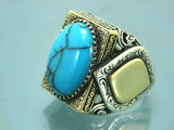 Turkish Handmade Jewelry 925 Sterling Silver Turquoise Stone Mens Rings