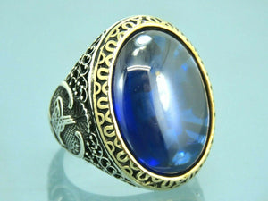 Turkish Handmade Jewelry 925 Sterling Silver Sapphire Stone Mens Rings