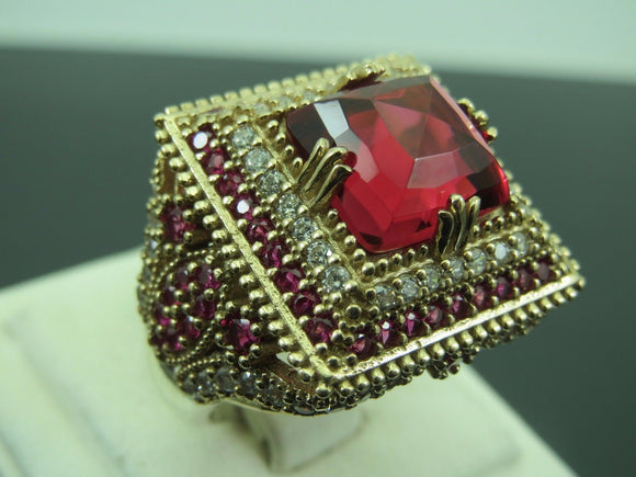 Turkish Handmade Jewelry 925 Sterling Silver Ruby Stone Ladies' Ring Sz 7