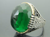 Turkish Handmade Jewelry 925 Sterling Silver Emerald Stone Mens Rings