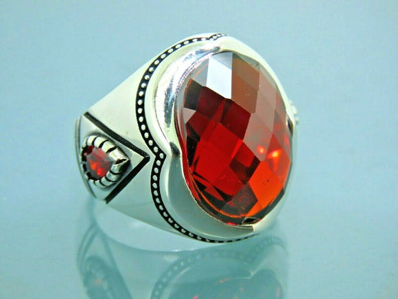 Turkish Handmade Jewelry 925 Sterling Silver Garnet Stones Mens Rings