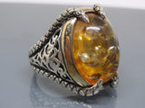 Turkish Handmade Jewelry 925 Sterling Silver Amber Stone claw Design Mens Rings