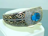 Turkish Handmade Jewelry 925 Sterling Silver Aquamarine Stone Womens Bangle