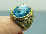 Turkish Handmade Jewelry 925 Sterling Silver Aquamarine Stone Mens Rings