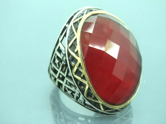 Turkish Handmade Jewelry 925 Sterling Silver Ruby Stone Mens Rings