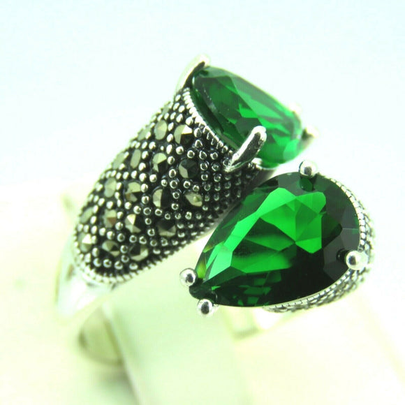Turkish Handmade Jewelry 925 Sterling Silver Emerald Stone Women Ring Sz 7