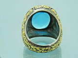 Turkish Handmade Jewelry 925 Sterling Silver Aquamarine Stone Mens Rings