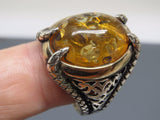 Turkish Handmade Jewelry 925 Sterling Silver Amber Stone claw Design Mens Rings