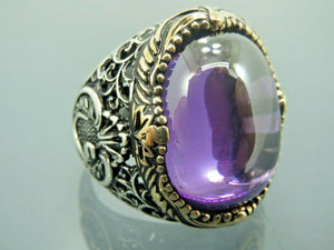 Turkish Handmade Jewelry 925 Sterling Silver Amethyst Stone Men's Rings