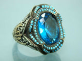 Turkish Handmade Jewelry 925 Sterling Silver Aquamarine Stone Mens Rings