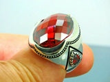 Turkish Handmade Jewelry 925 Sterling Silver Garnet Stones Mens Rings