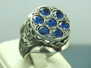 Turkish Handmade Jewelry 925 Sterling Silver Sapphire Stone Mens Rings