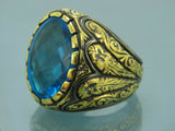 Turkish Handmade Jewelry 925 Sterling Silver Aquamarine Stone Mens Rings