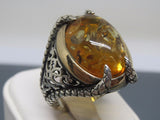 Turkish Handmade Jewelry 925 Sterling Silver Amber Stone claw Design Mens Rings