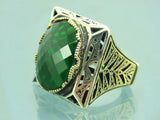 Turkish Handmade Jewelry 925 Sterling Silver Emerald Stone Mens Rings