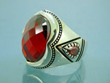 Turkish Handmade Jewelry 925 Sterling Silver Garnet Stones Mens Rings