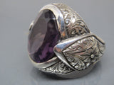 Turkish Handmade Jewelry 925 Sterling Silver Amethyst Stone Engraved Mens Rings