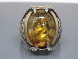 Turkish Handmade Jewelry 925 Sterling Silver Amber Stone claw Design Mens Rings
