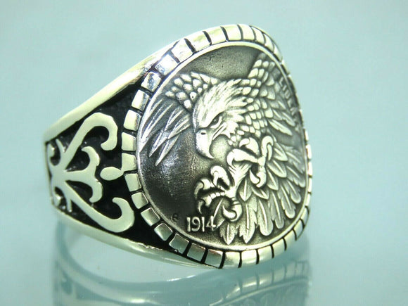 Turkish Handmade Jewelry 925 Sterling Silver Eagle Design Mens Rings