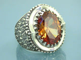 Turkish Handmade Jewelry 925 Sterling Silver Quartz Stone Engraved Mens Rings