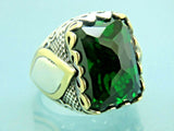 Turkish Handmade Jewelry 925 Sterling Silver Emerald Stone Mens Rings