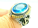 Turkish Handmade Jewelry 925 Sterling Silver Aquamarine Stone Mens Rings