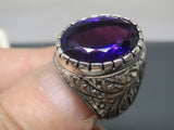 Turkish Handmade Jewelry 925 Sterling Silver Amethyst Stone Engraved Mens Rings