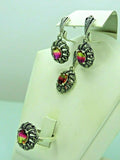 Turkish Handmade Jewelry 925 Sterling Silver Tourmaline Stone Women's Earrings, Pendant & Ring Jewelry Set