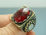 Turkish Handmade Jewelry 925 Sterling Silver Ruby Stone Mens Rings
