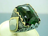 Turkish Handmade Jewelry 925 Sterling Silver Emerald Stone Mens Rings