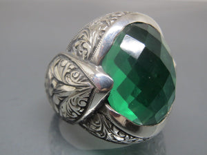 Turkish Handmade Jewelry 925 Sterling Silver Emerald Stone Mens Rings