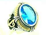 Turkish Handmade Jewelry 925 Sterling Silver Aquamarine Stone Mens Rings