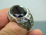 Turkish Handmade Jewelry 925 Sterling Silver Amethyst Stone Engraved Mens Rings