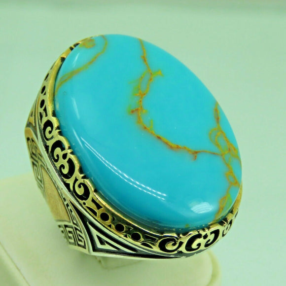 Turkish Handmade Jewelry 925 Sterling Silver Turquoise Stone Mens Rings