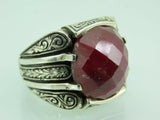 Turkish Handmade Jewelry 925 Sterling Silver Ruby Stone Mens Rings