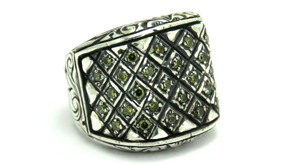 Turkish Handmade Jewelry 925 Sterling Silver Peridot Stone Engraved Mens Rings