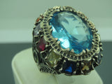 Turkish Handmade Jewelry 925 Sterling Silver Aquamarine Stone Men's Ring Sz 11