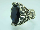 Turkish Handmade Jewelry 925 Sterling Silver Sapphire Stone Mens Rings