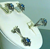 Turkish Handmade Jewelry 925 Sterling Silver Sapphire Stone Women's Earrings, Pendant & Ring Jewelry Set