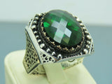 Turkish Handmade Jewelry 925 Sterling Silver Emerald Stone Mens Rings