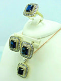 Turkish Handmade Jewelry 925 Sterling Silver Sapphire Stone Women's Earrings, Pendant & Ring Jewelry Set