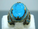 Turkish Handmade Jewelry 925 Sterling Silver Aquamarine Stone Men Ringss