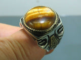 Turkish Handmade Jewelry 925 Sterling Silver Tiger's Eye Stone Mens Rings